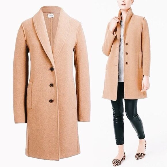 J.Crew Wool Blend Shawl Collar Coat Camel Beige Size 4 Elegant Classic - Picture 1 of 14